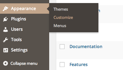 WordPress customize menu